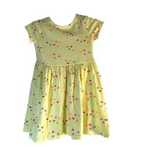 Cat & Jack Toddler Girls Dress Yellow Multicolor Hearts Shirt Sleeves Size 4
